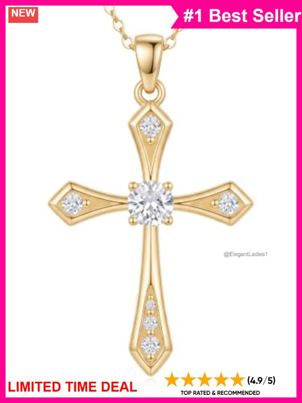 14K Gold Plated Cross Necklace Cubic Zirconia Pendant Religious Gift